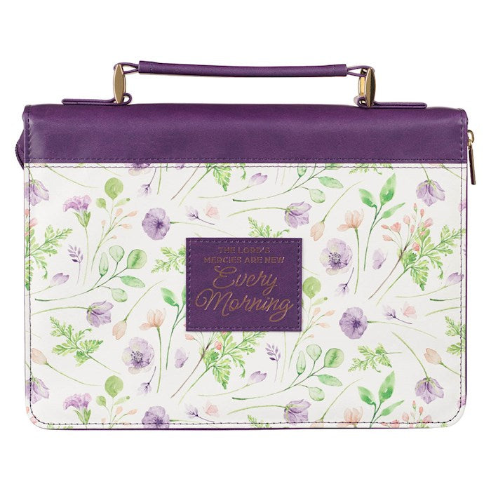 Bible Cover-Mercies Are New Every Morning (Lamentations 3:22-23)-Purple Floral Fashion-Large