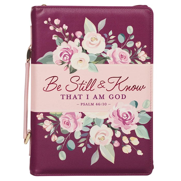 Bible Cover-Be Still &amp; Know That I Am God (Psalm 46:10)-Pearlescent Plum Fashion-Medium