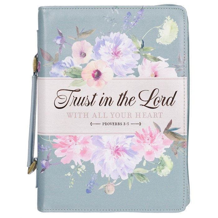 Bible Cover-Trust In The Lord (Proverbs 3:5)-Pearlescent Pewter Floral Fashion -Medium