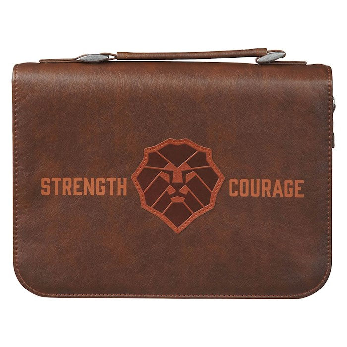 Bible Cover-Strength &amp; Courage (Joshua 1:9)-Honey Brown-Medium