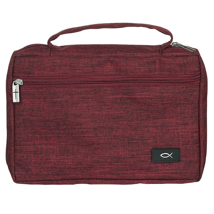 Bible Cover-Poly Canvas Value With Ichthus-Cranberry Red-XLarge