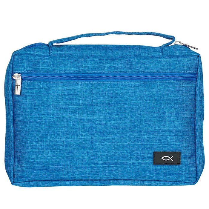 Bible Cover-Poly Canvas Value With Ichthus-Caribbean Blue-XLarge
