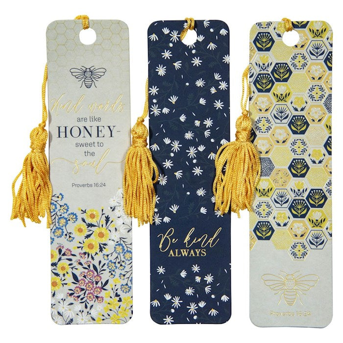 Bookmark Set-Kind Words Are Like Honey W/Tassel (Proverbs 16:24)-Navy &amp; Yellow (Pack Of 3)