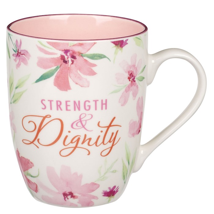 Mug-Budget-Strength &amp; Dignity (Proverbs 31:25)-Pink Floral (MUG1055)