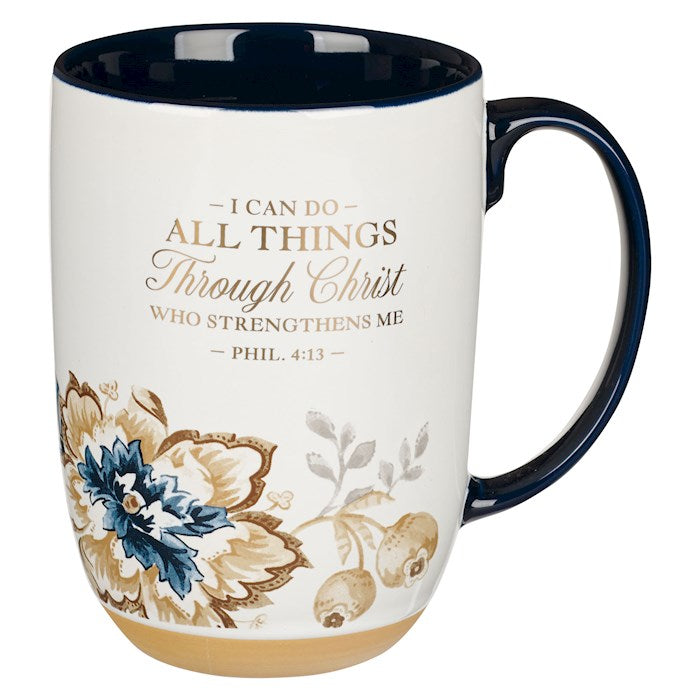 Mug-I Can Do All Things (Philippians 4:13)-Honey Brown &amp; Blue (MUG1093)
