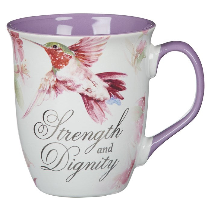 Mug-Strength &amp; Dignity (Proverbs 31:25)-Hummingbird/Purple (MUG1101)