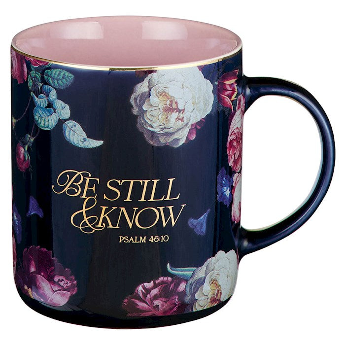 Mug-Be Still &amp; Know (Psalm 46:10)-Navy/Pink (DISCONTINUED)
