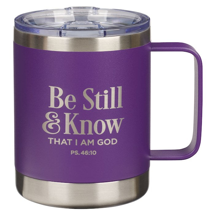Mug-Be Still &amp; Know That I Am God (Psalm 46:10)-Purple Camp-Style Stainess Steel