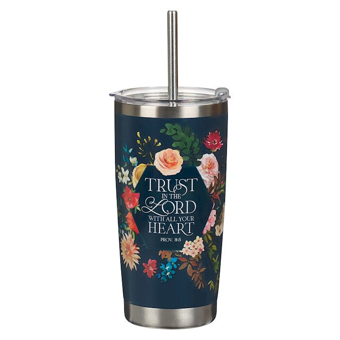 Stainless Steel Tumbler-Navy W/ Straw-Trust In The Lord-Prov. 3:5