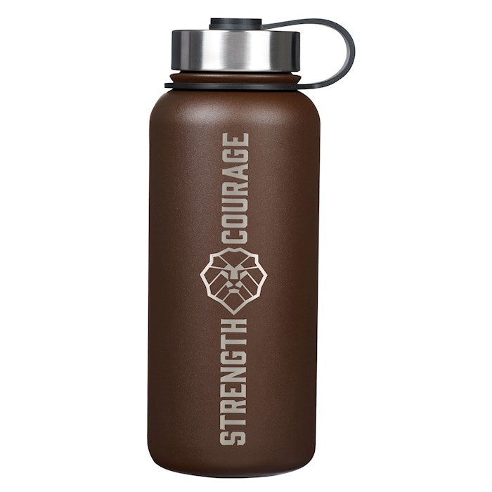 Water Bottle-Strength &amp; Courage (Joshua 1:9)-Brown Stainless Steel (34 oz)