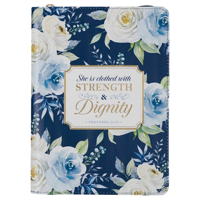 Journal-Classic w/Zip-Blue Floral-Strength &amp; Dignity-Prov. 31:25