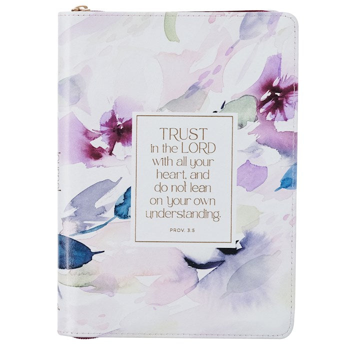 Journal-Classic w/ Zip-Purple Floral-Trust In The Lord-Prov. 3:5