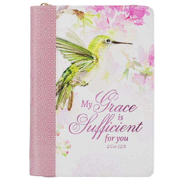 Journal-Classic w/Zip-Pink-My Grace-2 Cor. 12:9