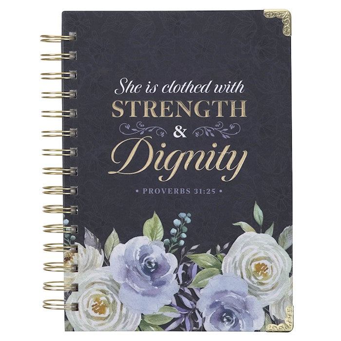 Journal-Wirebound-Blue Floral-Strength &amp; Dignity-Prov. 31:25