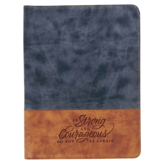 Executive Portfolio Folder-Navy/Brown-Be Strong &amp; Courageous-Josh. 1:9