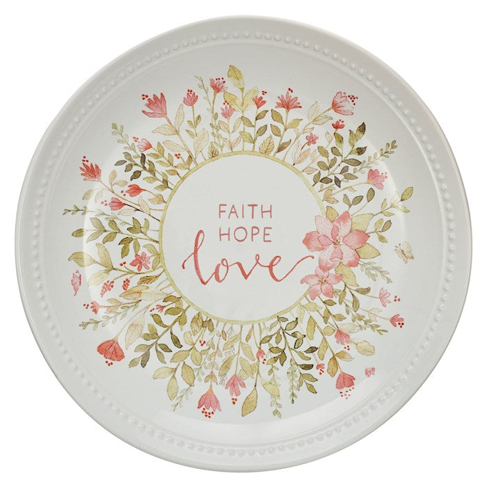 Plate-Pink Floral-Faith Hope Love