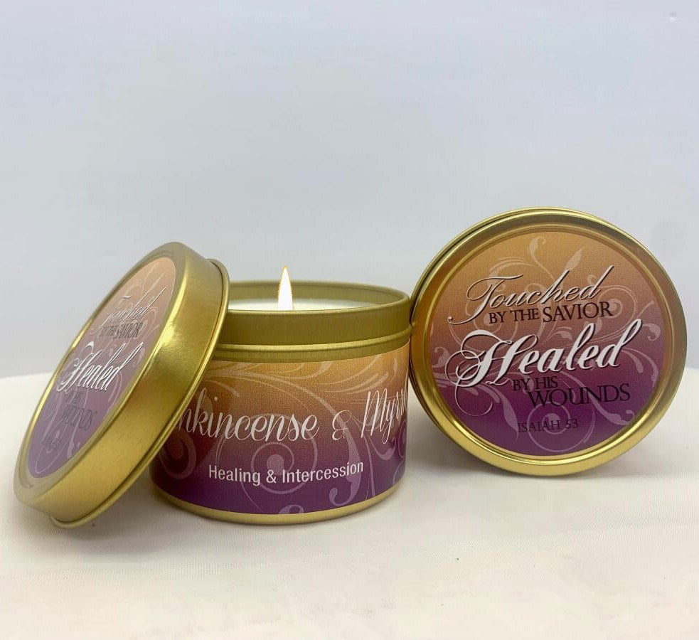Candle-Frankincense &amp; Myrrh w/Scripture Gold Tin-6 Oz