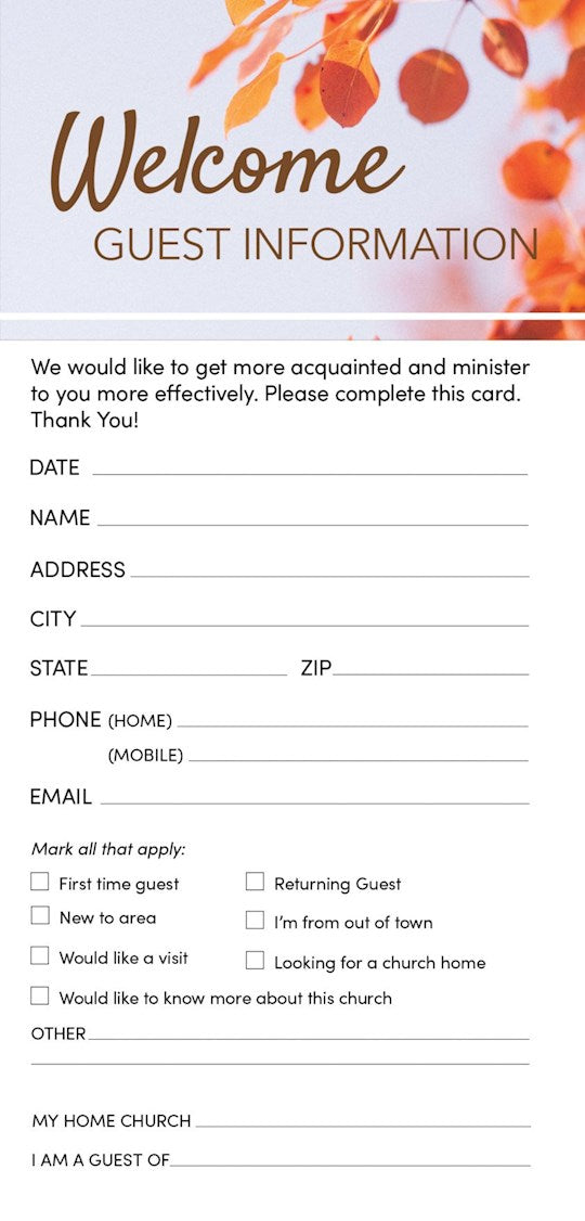 Guest Card-Welcome: We Are Glad You Are Here (Matthew 18:20 KJV) (Pack Of 50)