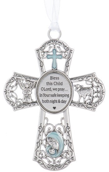Ornament-Crib-Cross (Blue) (2 7/8&quot; x 4&quot;)