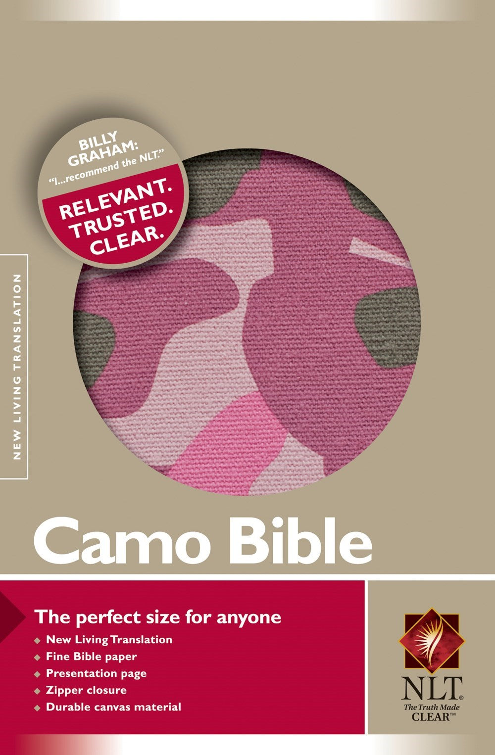 NLT Compact Camo Bible-Zipper-Pink Camo Canvas