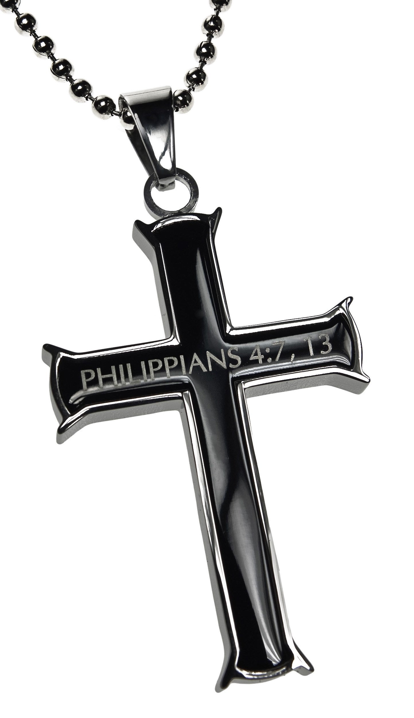 Necklace-Black Iron Cross-I Can Do All Things (Phil 4:13) (20&quot;)