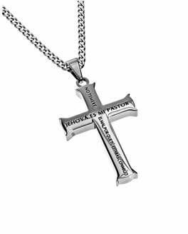 Span-Necklace-Silver Iron Cross-Psalm 23 (Mens)-20&quot; Chain