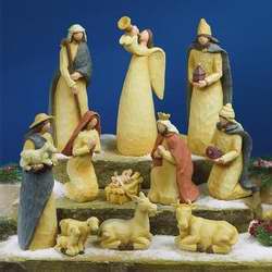 Nativity Set-Folk Art-11 Piece Set (2 to 9.5 Inches Tall)