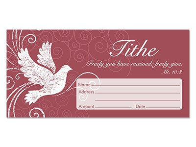 Seed of Abraham Christian Bookstore - (In)Courage - Offering Envelope-Tithe w/Dove (Matthew 10:8) (Pack Of 100)