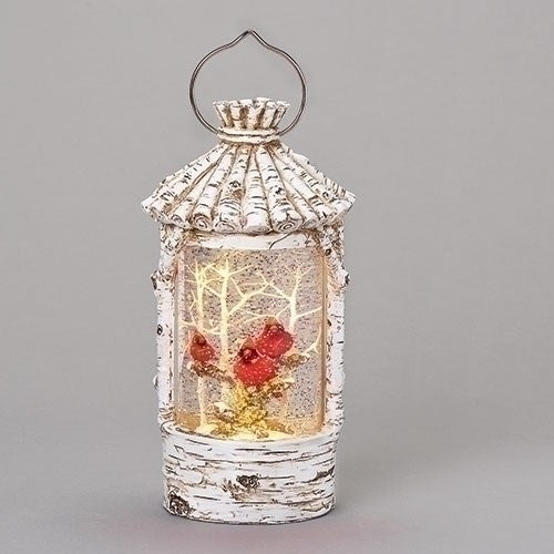 Figurine-Birch Bird House Lighted Swirl w/Cardinal