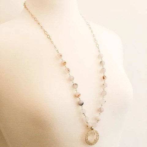 Necklace-Willow Circle-Ruby/14K Gold Plated (30&quot; w/2&quot; Ext)