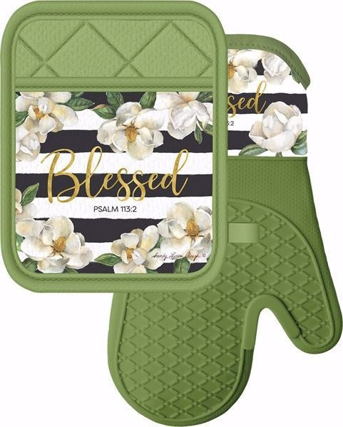 Oven Mitt &amp; Pot Holder Set-Blessed/Magnolias (Set Of 2)