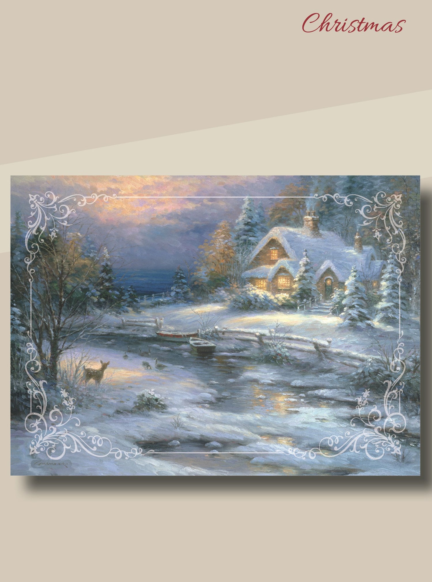 Card-Boxed-Christmas-Winter Cottage w/Scripture (Box Of 12)