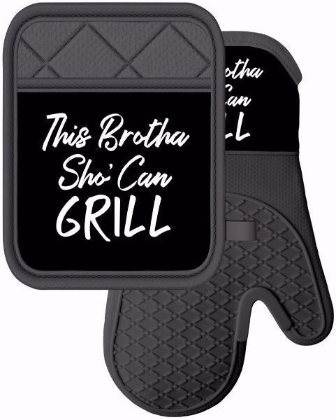 Oven Mitt &amp; Pot Holder Set-This Brotha Sho&
