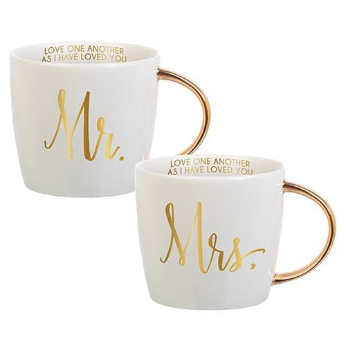Mug Set-Mr. &amp; Mrs. w/Gold Handle And Verse (14 Oz) (Set Of 2)