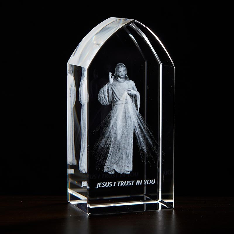 Etched Glass Stand-Divine Mercy/Jesus I Trust In You (3.25&quot; x 1.5&quot;)