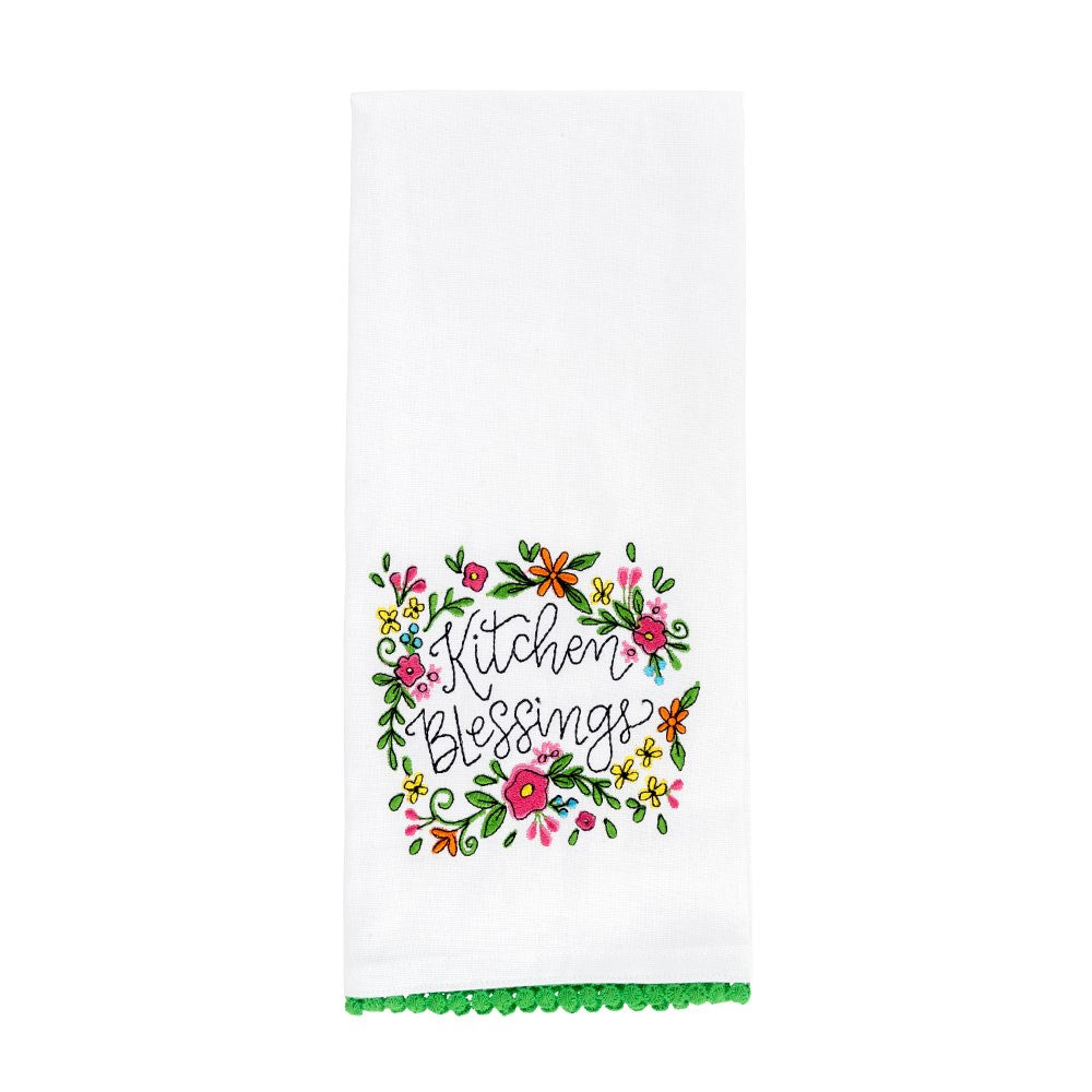Tea Towel-Kitchen Blessings/Floral Embroidered (18 x 28)