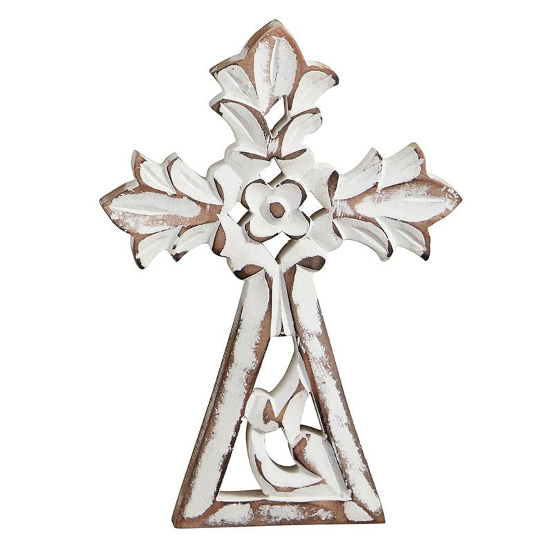 Wall Cross-Ornate Flower Carved  (4.25" X 6")