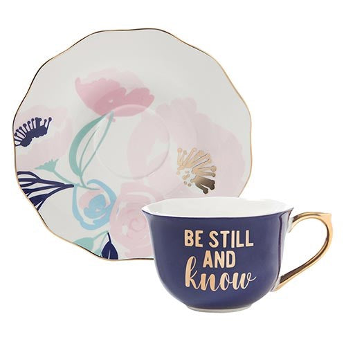 Tea Cup &amp; Saucer Set-Be Still And Know (5 Oz)