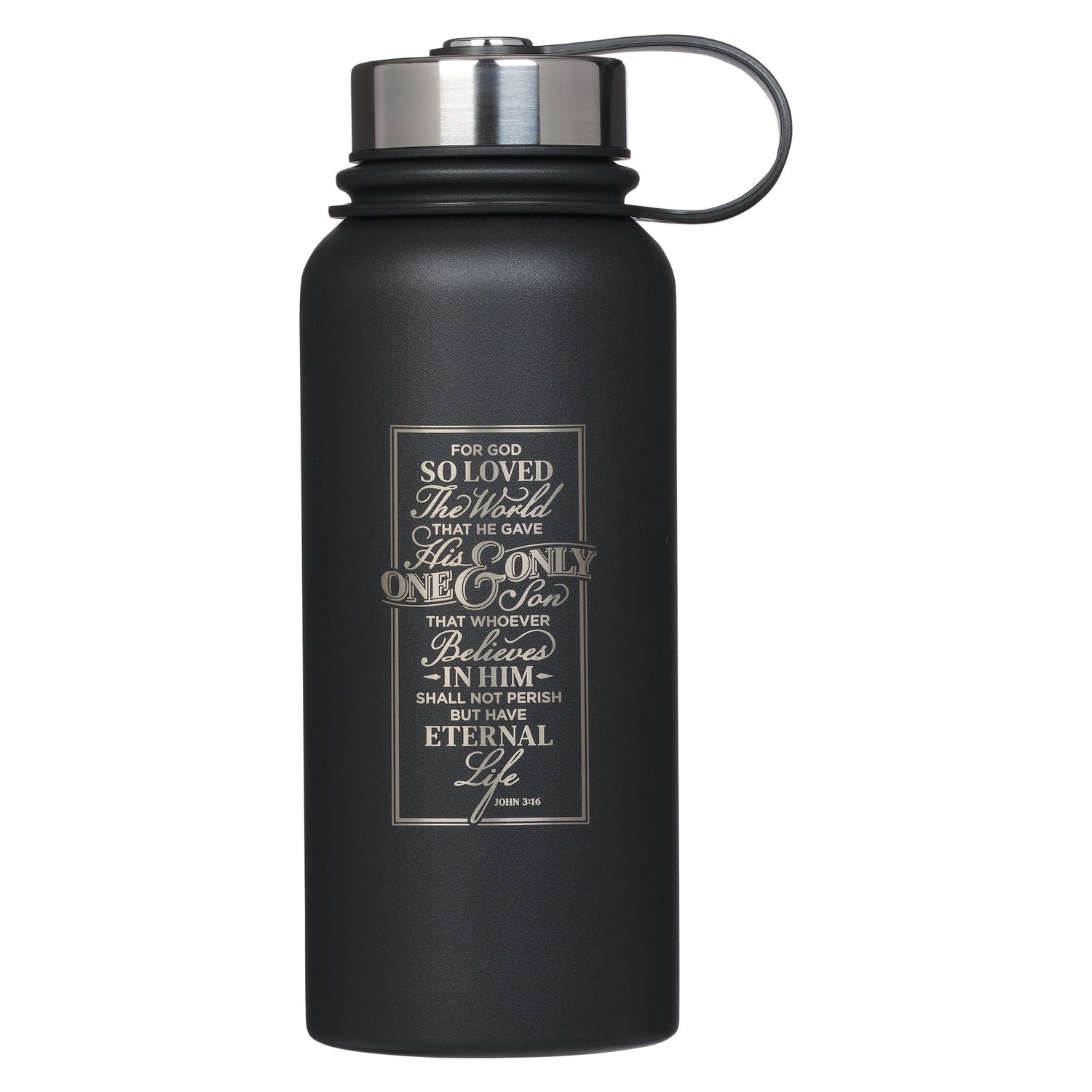 Water Bottle-God So Loved John 3:16-Black (Stainless)