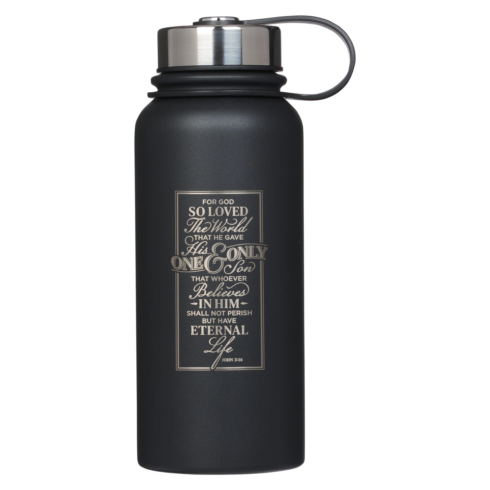 Water Bottle-God So Loved John 3:16-Black (Stainless)