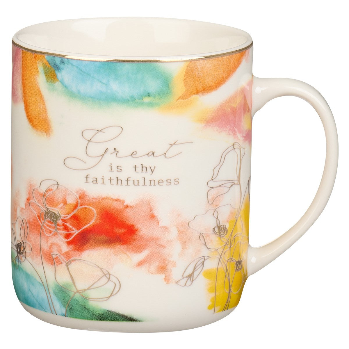 Mug-Great Is Thy Faithfulness-White Floral (14 Oz)