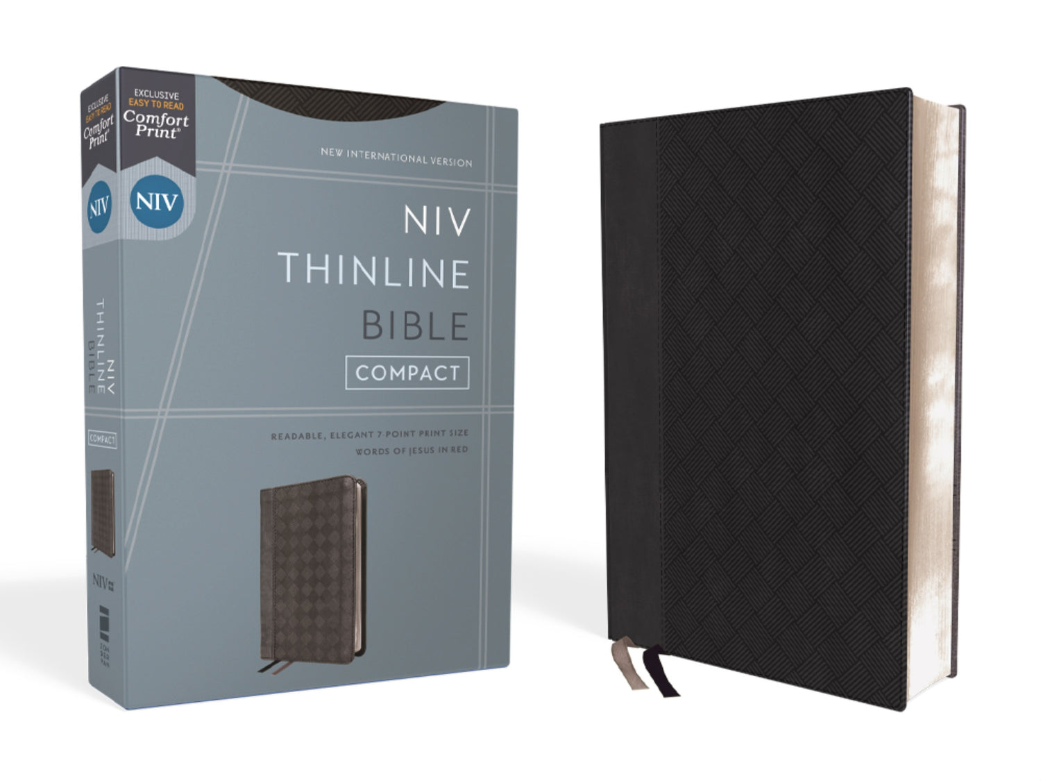 NIV Thinline Bible/Compact (Comfort Print)-Black/Gray Leathersoft