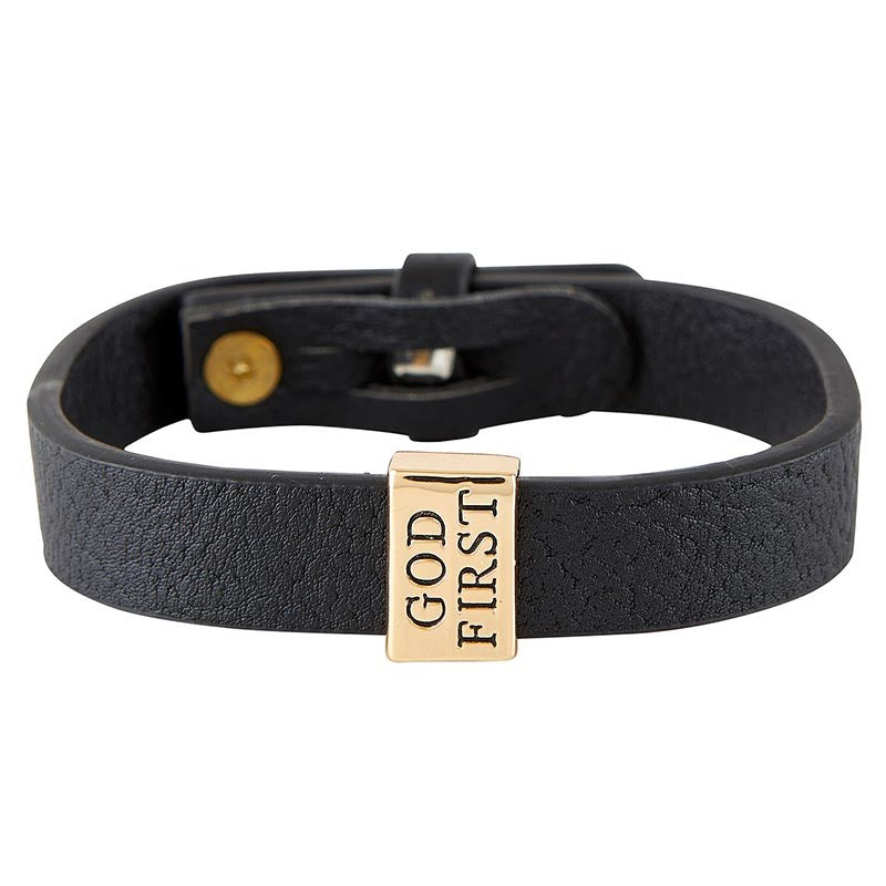 Bracelet-Faux Leather-God First (8&quot; Adjustable)