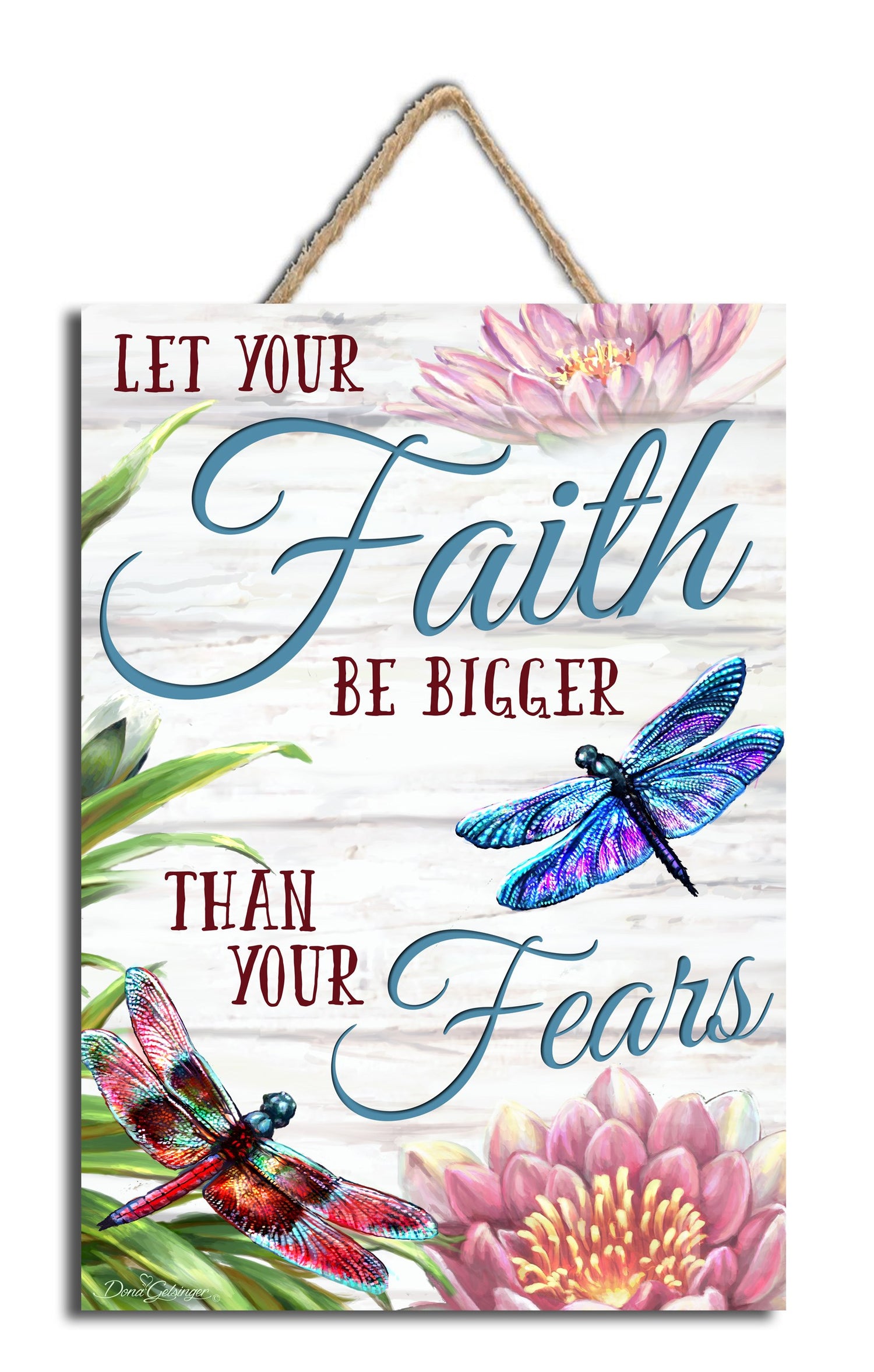 Sign-Faith Over Fear w/Rope Hanger (7&quot; x 10&quot;)