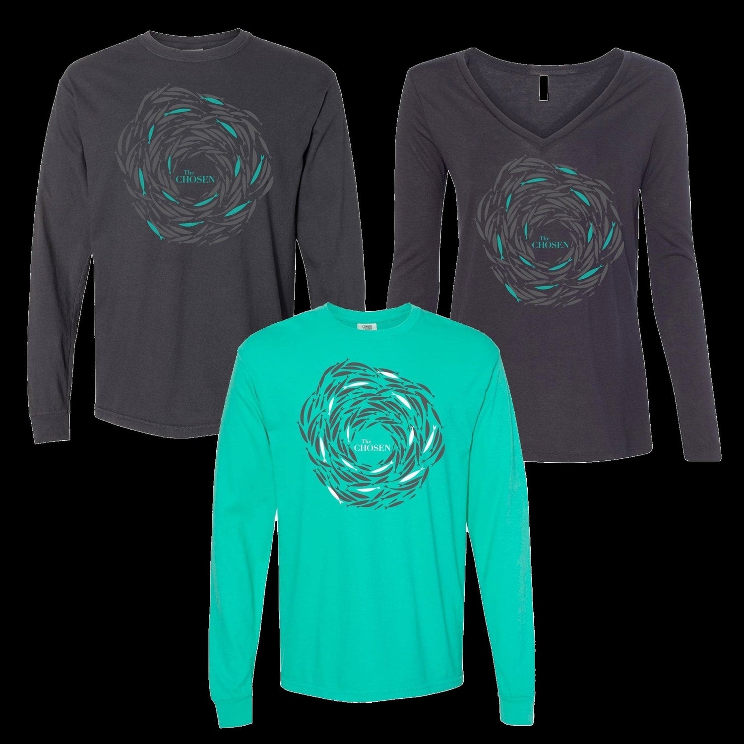 Tee Shirt-Against The Current-The Chosen-Teal-Womens Long Sleeve V-neck-Medium