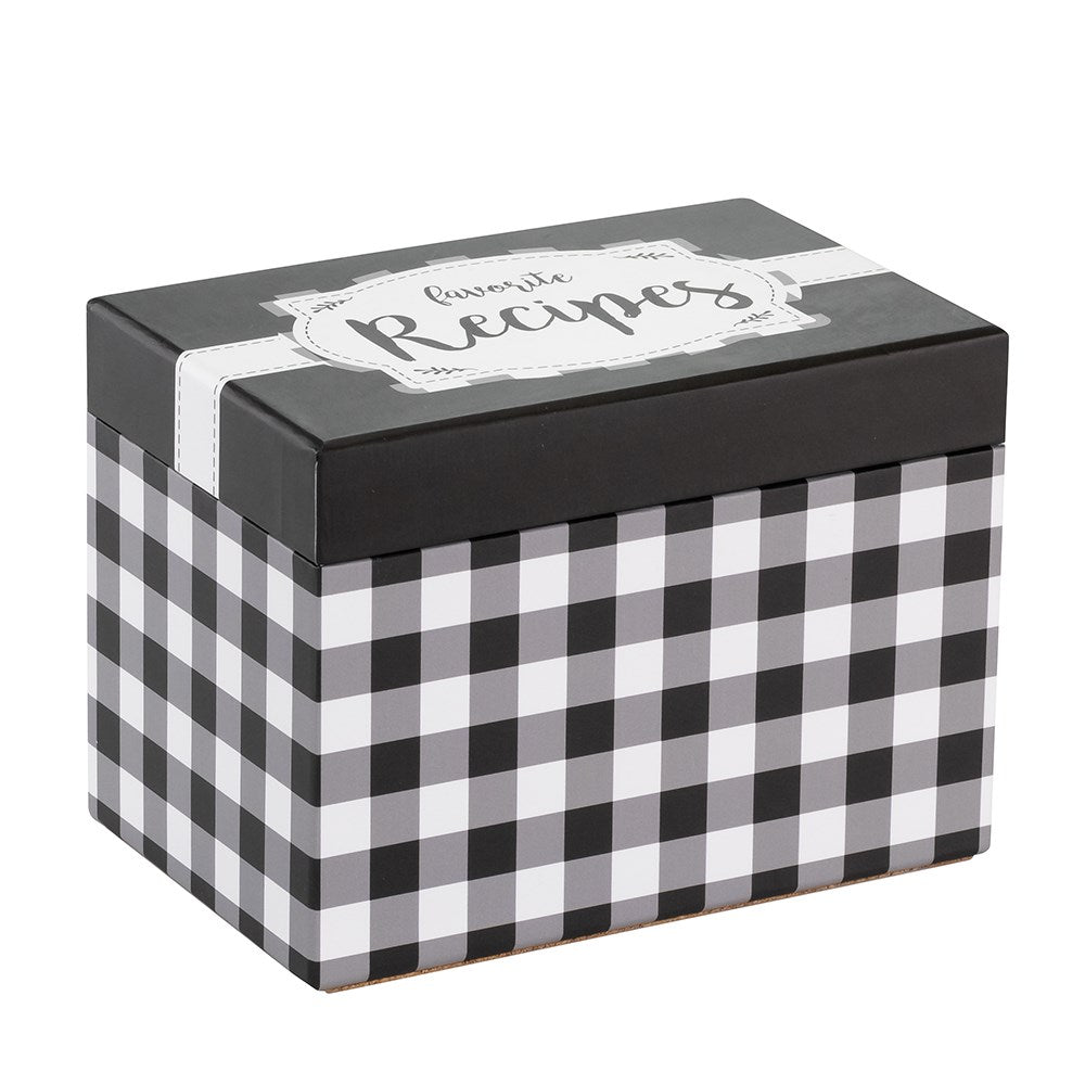 Recipe Box-Black &amp; White Check w/40 Recipe Cards &amp; 12 Dividers (6&quot; x 4&quot;)
