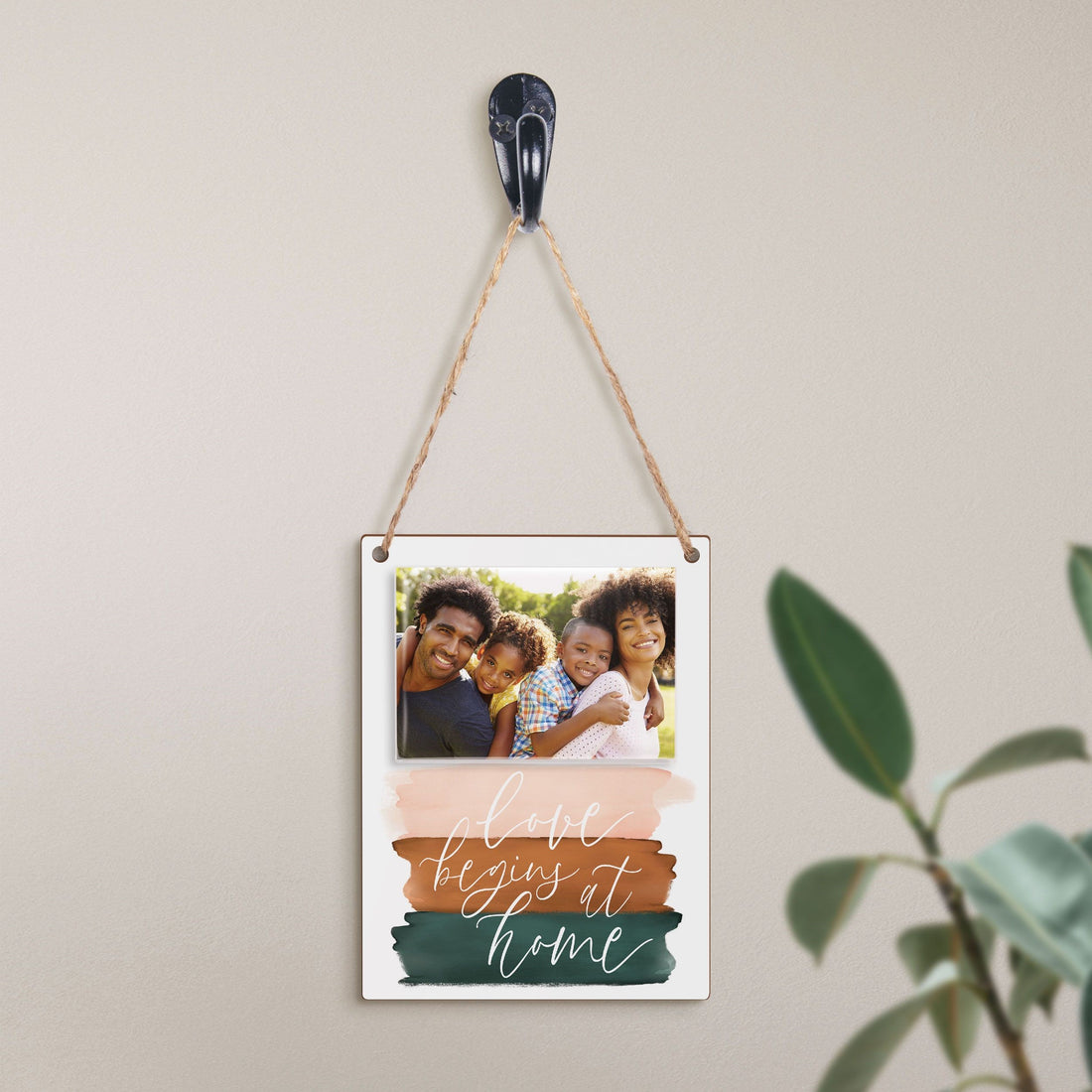 Hanging Photo Frame-Love Begins At Home-Holds 2x3 Photo (3.75 x 5)