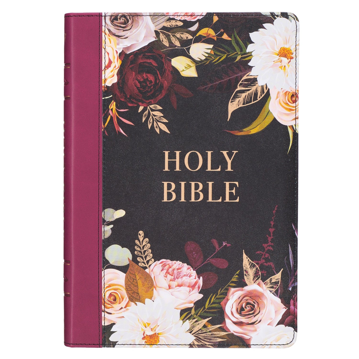 Seed of Abraham Christian Bookstore - (In)Courage - KJV Bible Large Print Thinline Faux Leather-Black Floral Printed/Burgundy