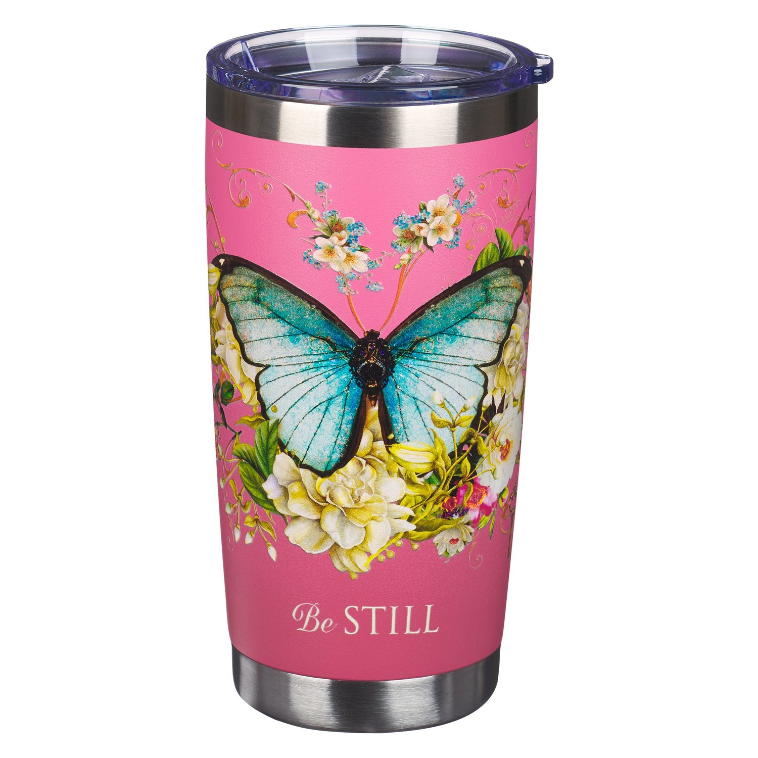 Travel Mug-Pink Butterfly Be Still