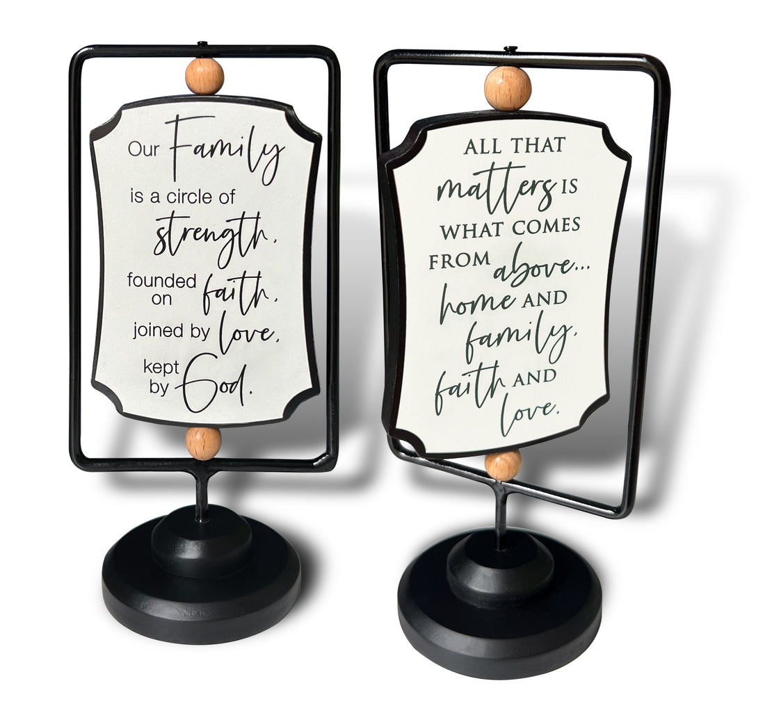 Swivel Plaque-Our Family/All That Matters (6.5&quot; x 3.25&quot; x 2.5&quot;)
